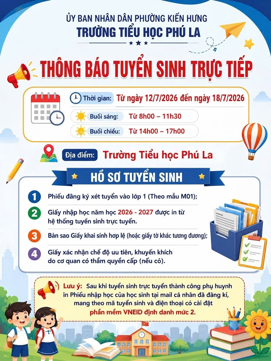 Hướng dẫn đăng ký tuyển sinh trực tiếp năm học 2026 - 2027